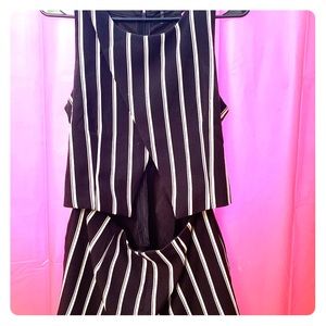 Pinstripe open front romper